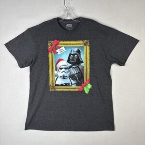 Star Wars Darth Vader Stormtrooper Christmas T-Shirt Mens L Gray